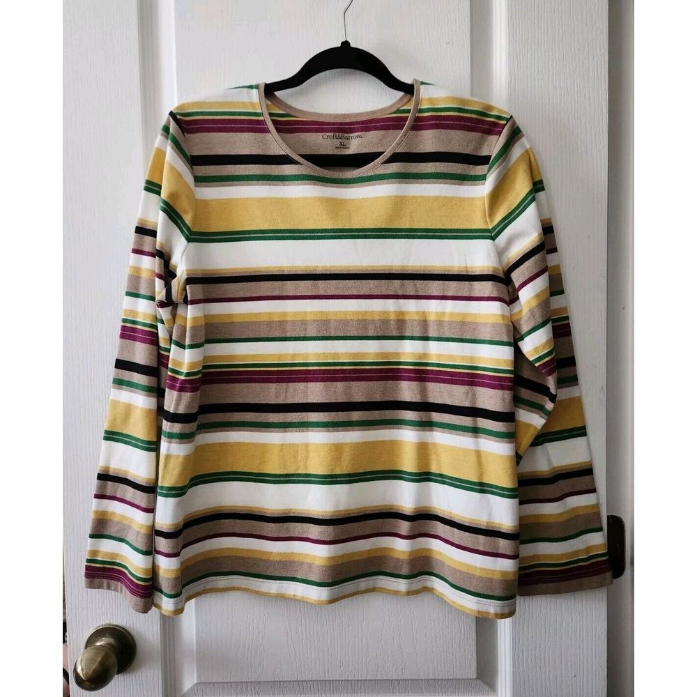 Croft & Barrow Womens Multicolor Long Sleeve Round Neck Pullover T-Shirt Size XL